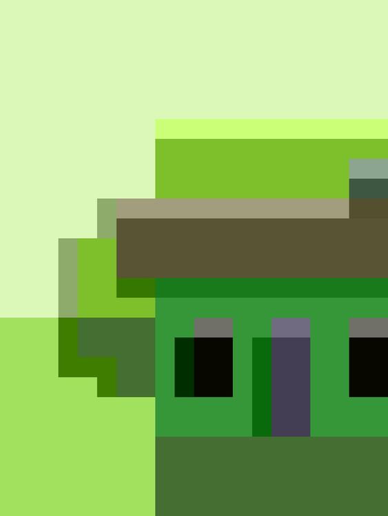 Abstract Pixel Art Green House Decor 1