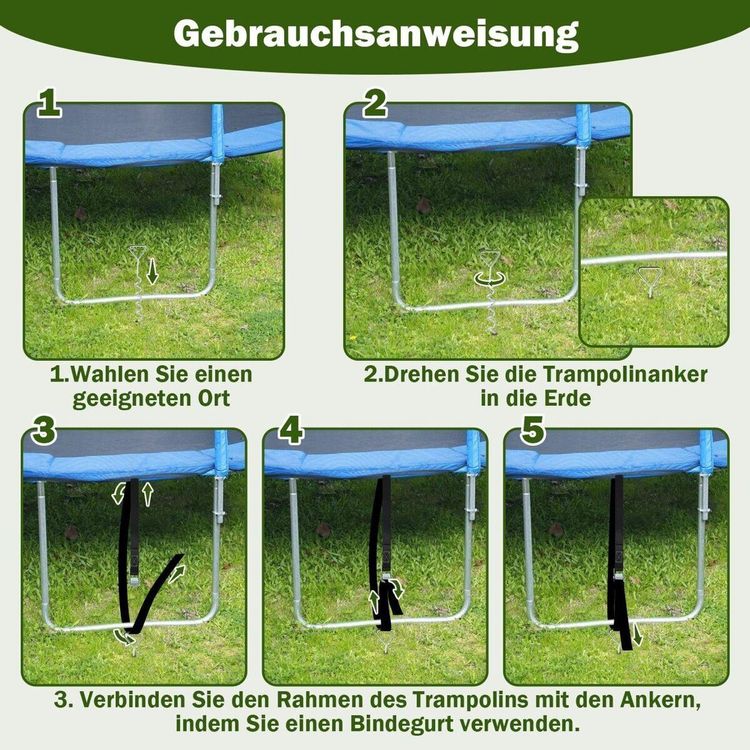 4x Bodenanker 4x Gurt Trampolin Bodenve… 5