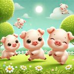 Cute Pig Family Wall Picture, Nursery Decor, Playroom Dec...