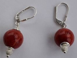 Silver & Red Coral Dangle Earrings, Gift Idea